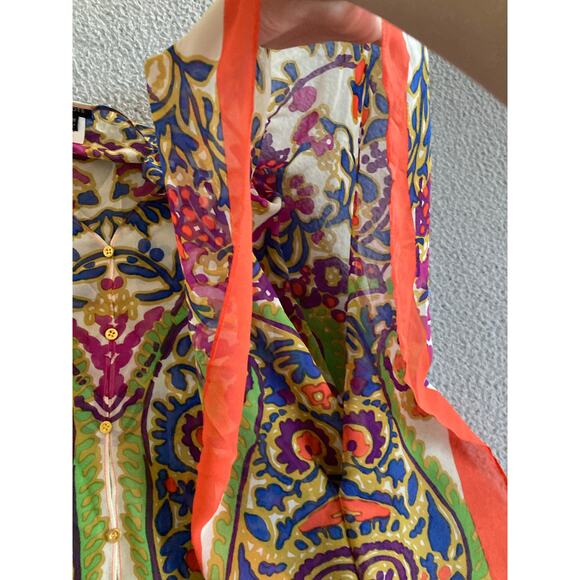 Talbots Poncho Sweater Top Small Silk Oversized Boho Art Colorful Beach Luxury - Picture 4 of 12